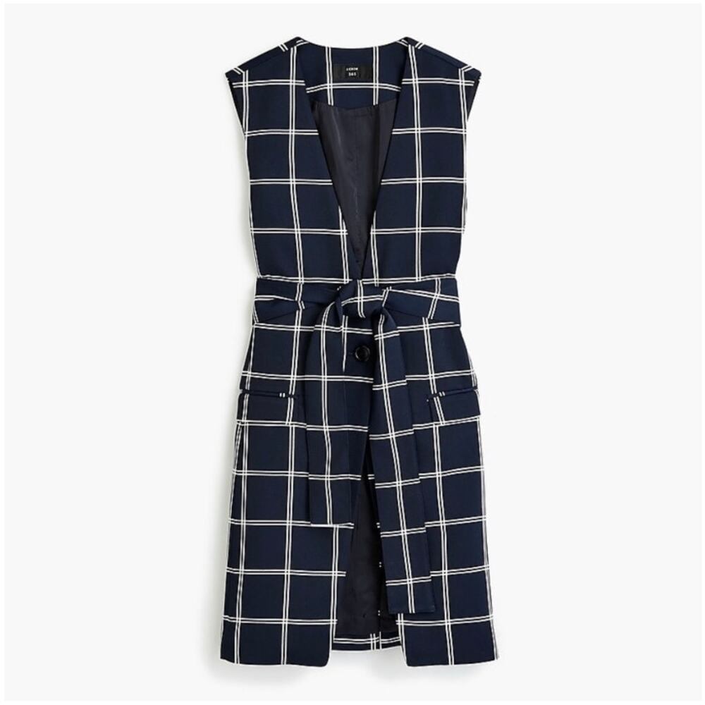 J. Crew 365 French Girl Windowpane Navy White Vest Blazer Size 6